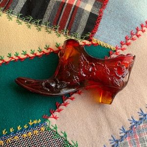 Fenton glass shoe Dark red 3” bt 4”